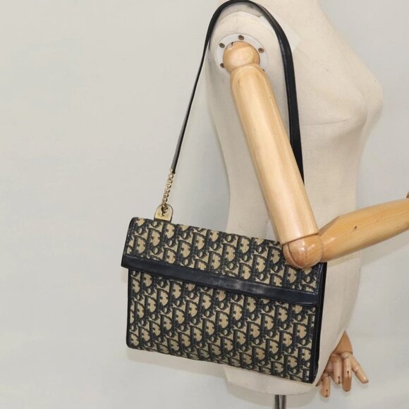 Christian Dior Trotter Canvas Shoulder Bag Navy Auth 109700